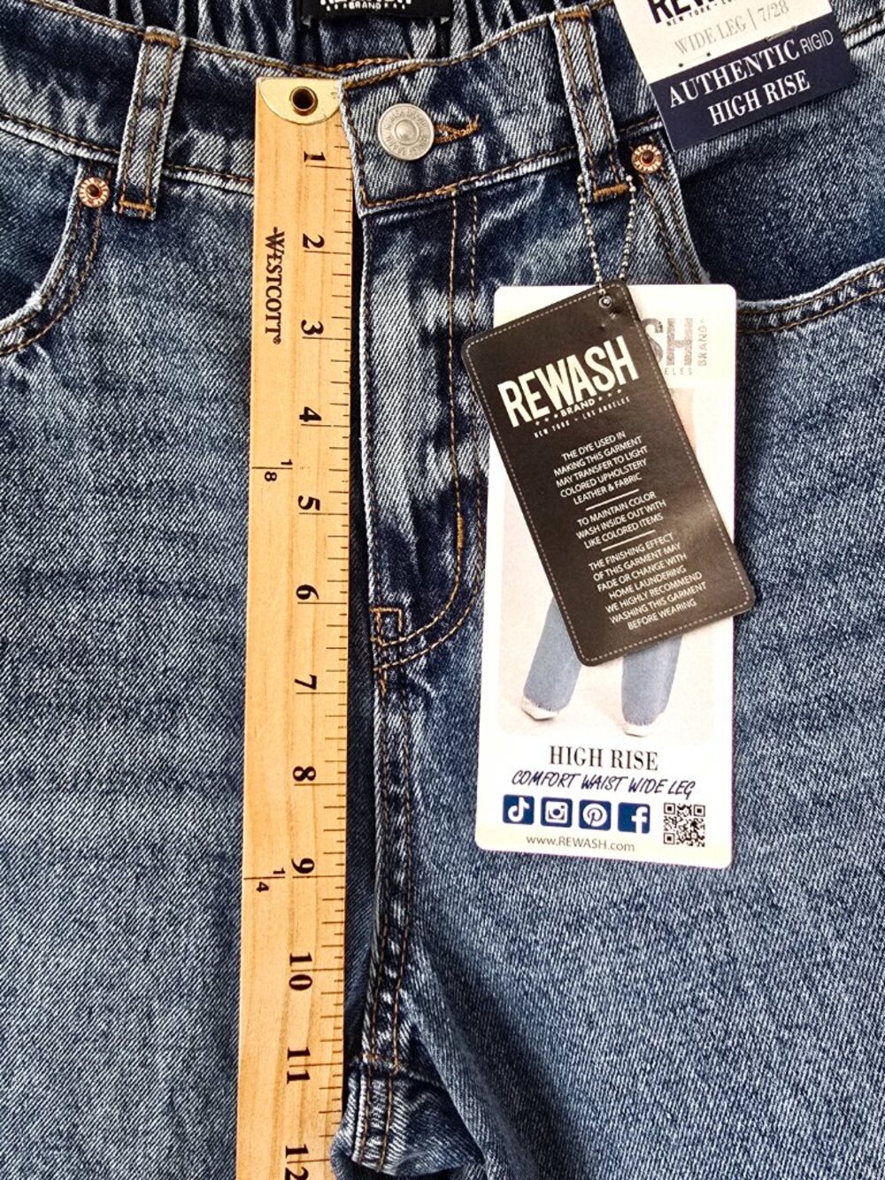 Rewash Wide Leg High Rise Jeans Women 28 Medium Wash NWT - Picture 6 of 10